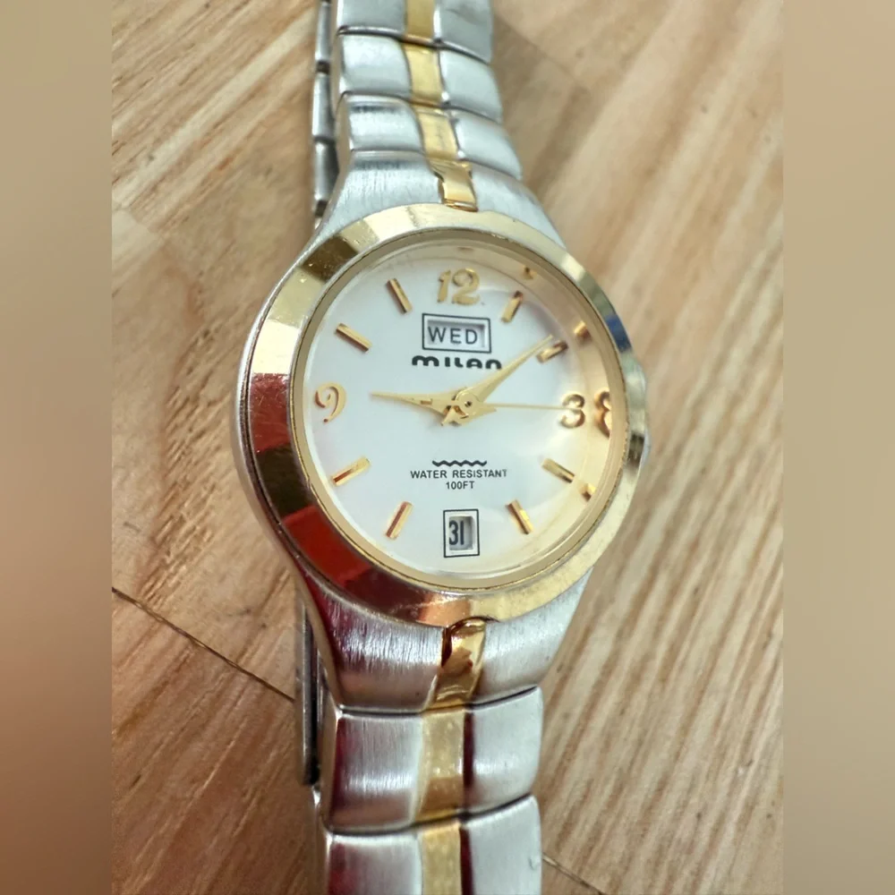 Milan ladies two tone day date watch NEW BATTERY